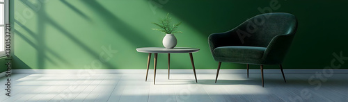 Green room armchair sunlight plant. Home decor