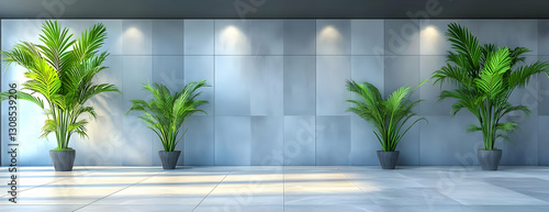 Modern lobby plants, gray wall