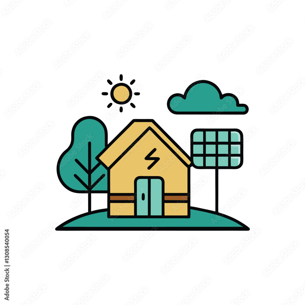 Naklejka premium solar panel powering a small house
