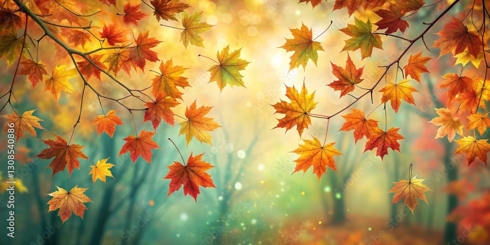 Autumnal foliage, glowing with warm hues, gently drifts through a tranquil woodland scene, creating a serene and picturesque autumn landscape Autumnal foliage, glowing with warm hues, gently drifts through a tranquil woodland scene, creating a serene and picturesque autumn landscape