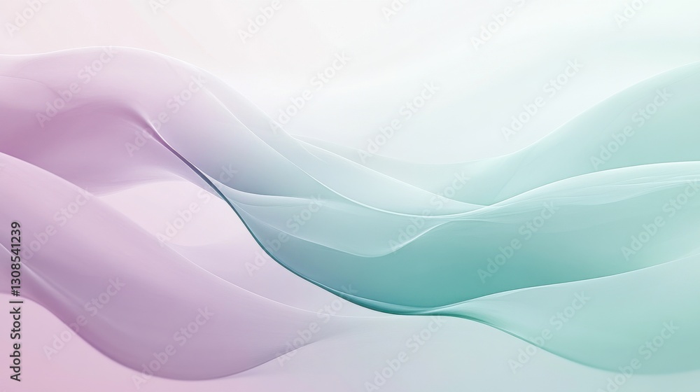 Obraz premium Minimalist pastel mint and lavender forms create a soft, flowing abstract composition that enhances tranquility