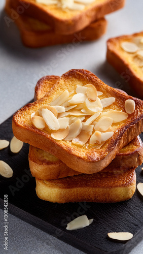 Quadro su tela Deliciously toasted toast topped with almond slices