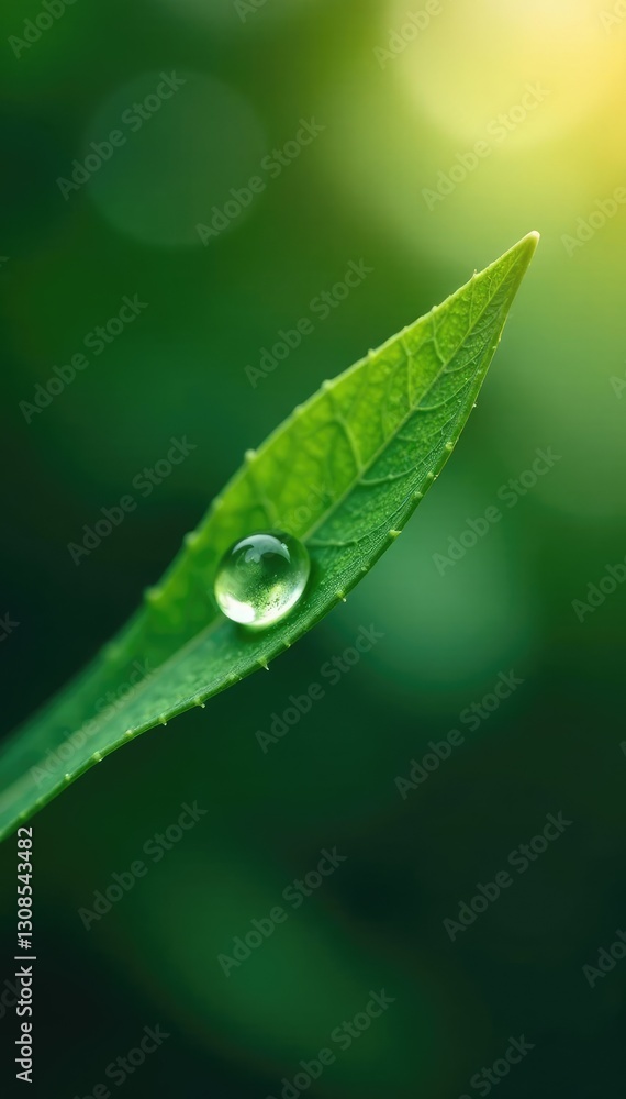 Leaf with a single droplet suspended in air stillness, serenity, nature Leaf with a single droplet suspended in air stillness, serenity, nature