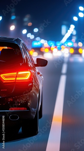 Car driving smoothly down a busy highway representing modern transportation and congestion pricing solutions for traffic management