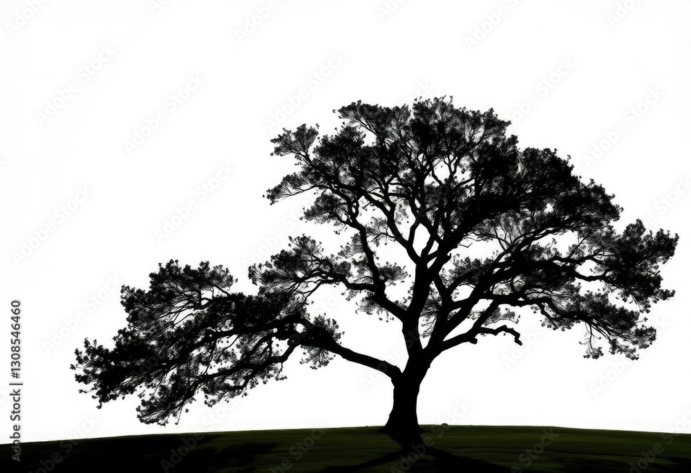 Obraz premium Single, majestic tree silhouetted against a pure white backdrop, leaf, cutout