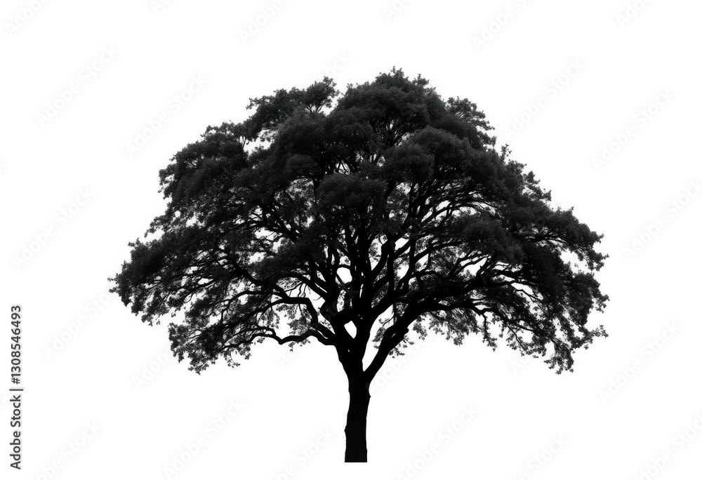 Fototapeta premium Single, majestic tree silhouetted against pure white backdrop, tree, backdrop