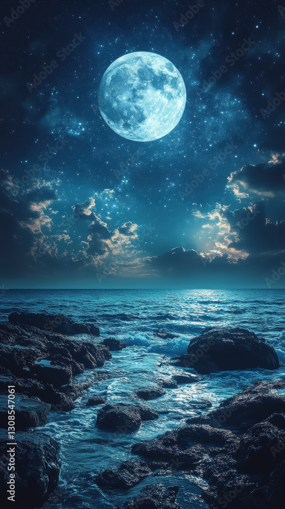 Fototapeta premium Moonlit Ocean at Night