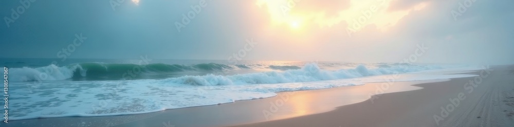 Beach shrouded in thick mist, blurred shoreline, cloudy, shoreline, element Beach shrouded in thick mist, blurred shoreline, cloudy, shoreline, element