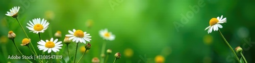 Dried and wilted chamomile flowers against a green background, natural, foliage