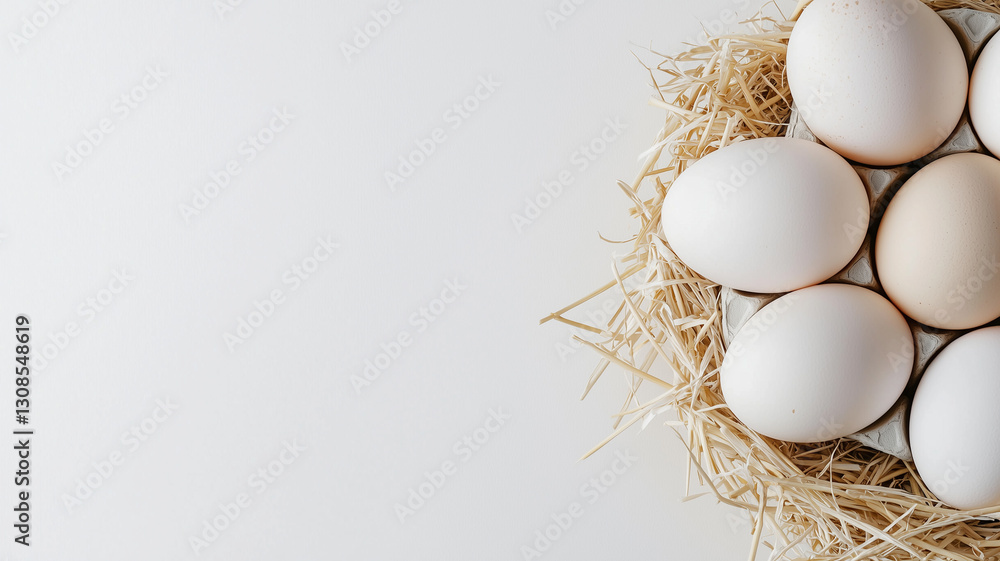 Basket of Fresh Eggs on Straw Isolated on White Background
Basket of Fresh Eggs on Straw Isolated on White Background