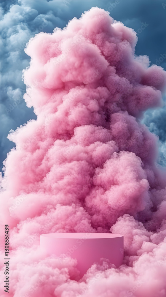 Fototapeta premium Pink smoke, platform, backdrop, design, abstract