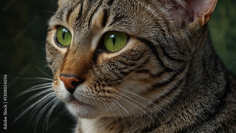American Shorthair tabby cat portrait, deep green eyes, realistic texture American Shorthair tabby cat portrait, deep green eyes, realistic texture