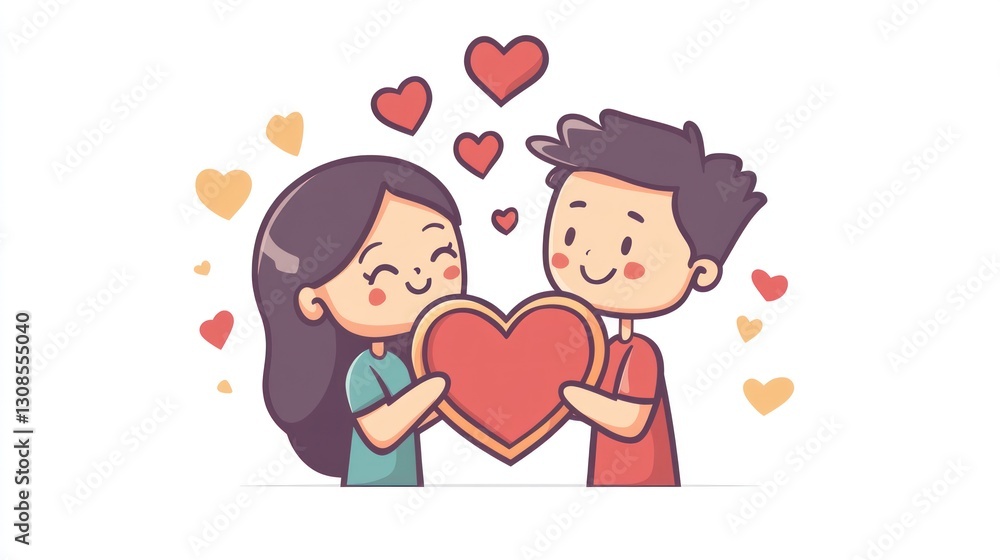 Cartoon couple holding a heart, expressing love and affection. Cartoon couple holding a heart, expressing love and affection.