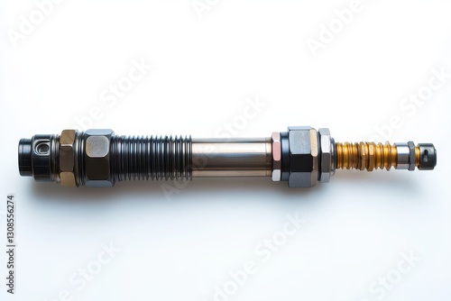 Industrial metallic component, detailed close-up shot. Perfect for engineering, manufacturing, or industrial design projects.