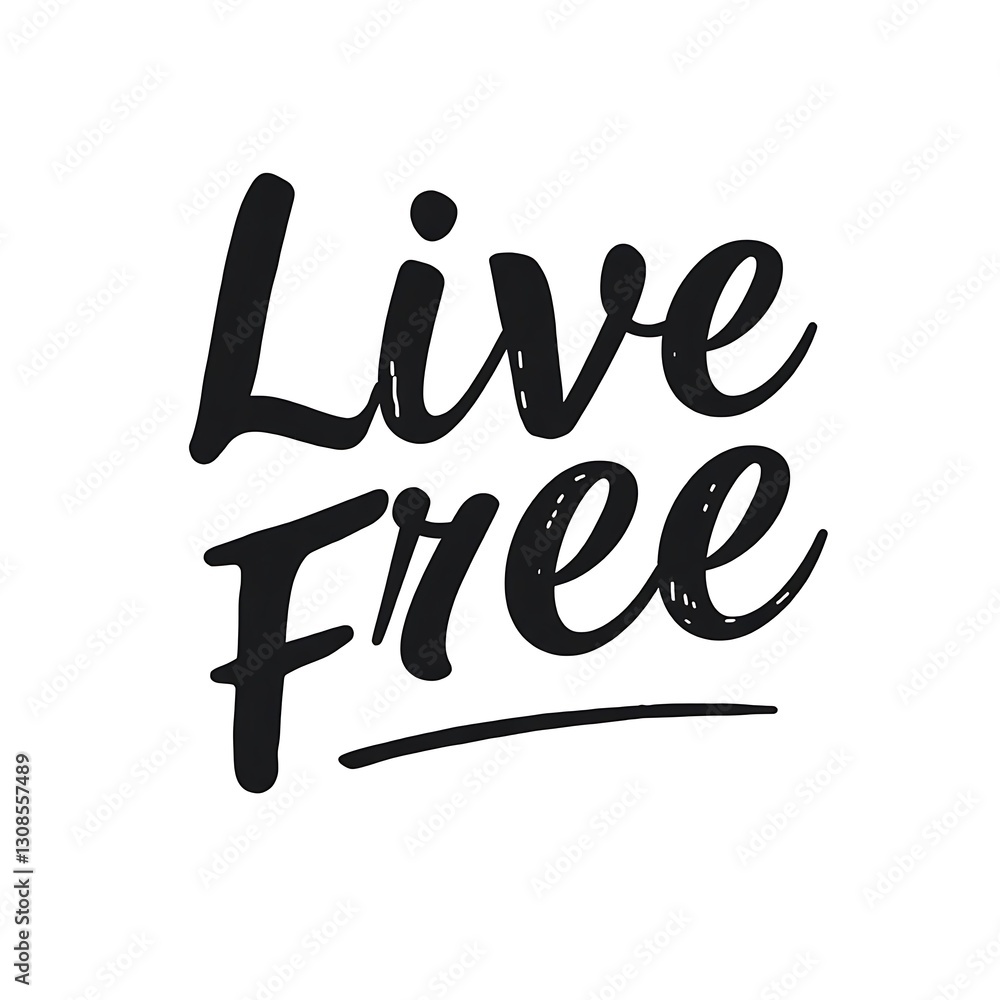Hand-Drawn Stylized Script Typography Design for T-Shirt Print with 'Live Free' Text Hand-Drawn Stylized Script Typography Design for T-Shirt Print with 'Live Free' Text