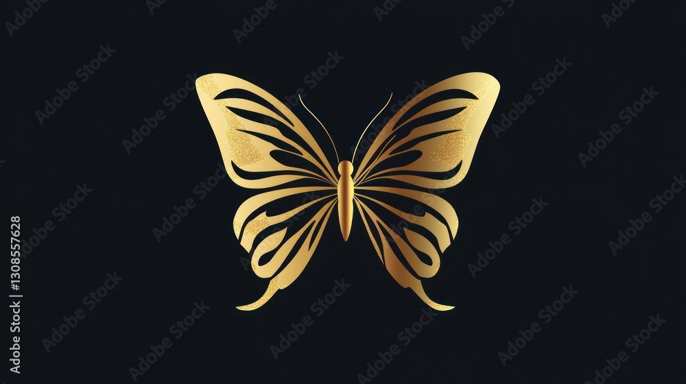 Gold butterfly logo design on dark background. Gold butterfly logo design on dark background.