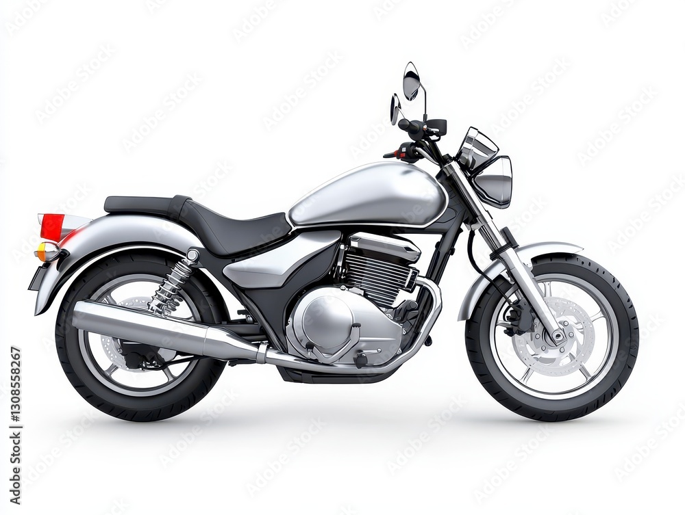 Silver Classic Cruiser Motorcycle Studio Shot Silver Classic Cruiser Motorcycle Studio Shot