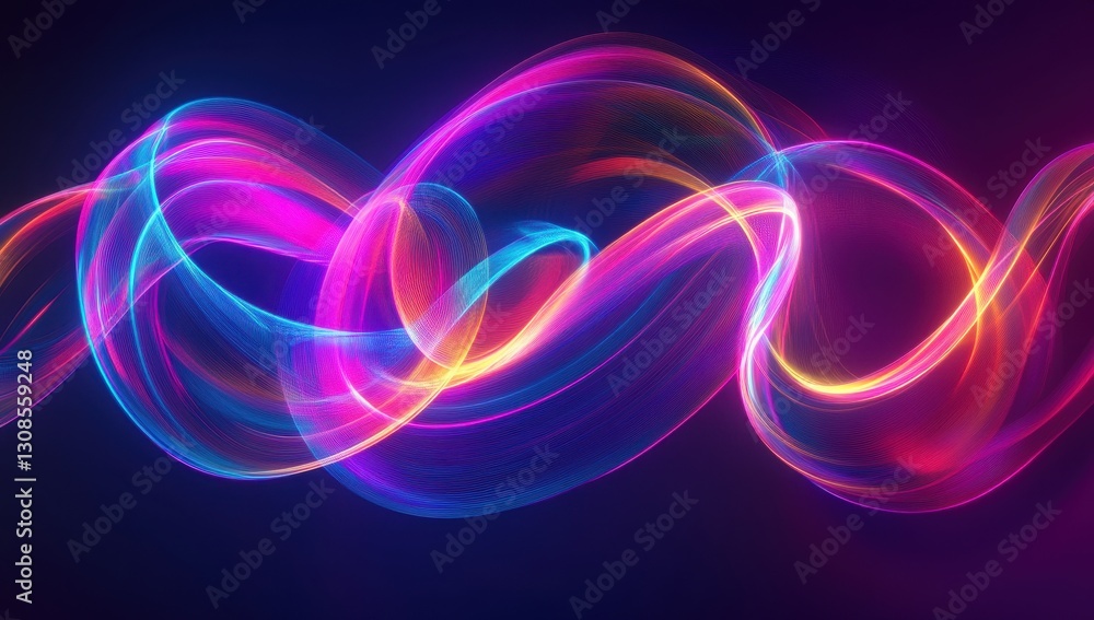 Obraz premium Colorful Abstract Light Waves with Smooth Flowing Motion on a Dark Background for Creative Design and Modern Art Applications