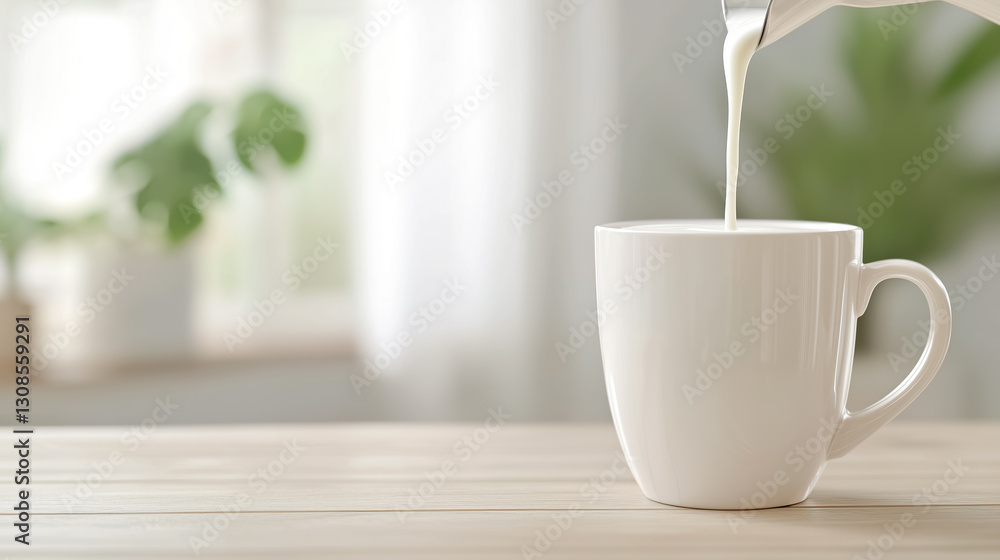 Obraz premium a cup of milk is being poured on a wooden table