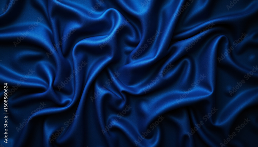 Fototapeta premium Luxurious navy blue satin fabric with elegant folds and textures
