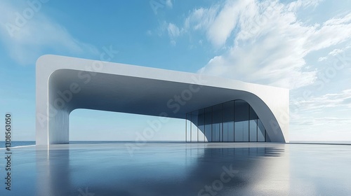 Modern Minimalist Building with Glass Facade by the Sea, Architecture ,Seascape