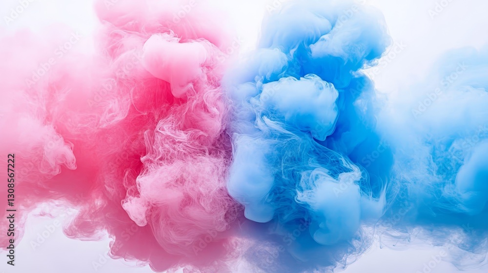 Fototapeta premium Pink and Blue Ink Cloud Collision on White, Fluid Art , Abstract