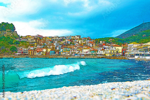 Grecia, Lefkada, disegno, paesaggio, mare,