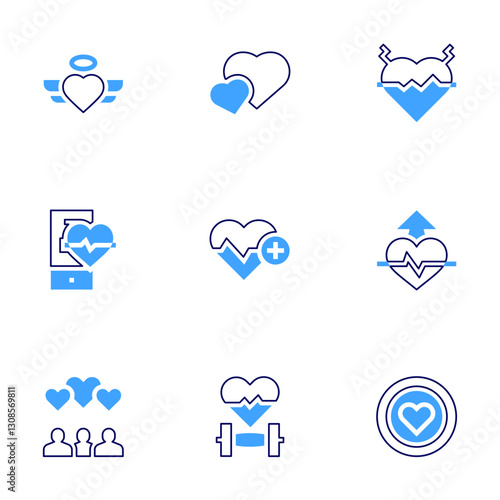 Heart icon set. Bold line style. Duotone colors. Editable stroke. hearts, heart rate, fans, heart, heart beat, heart attack