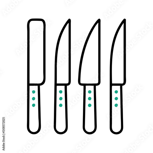 Kitchen knives in line on white background