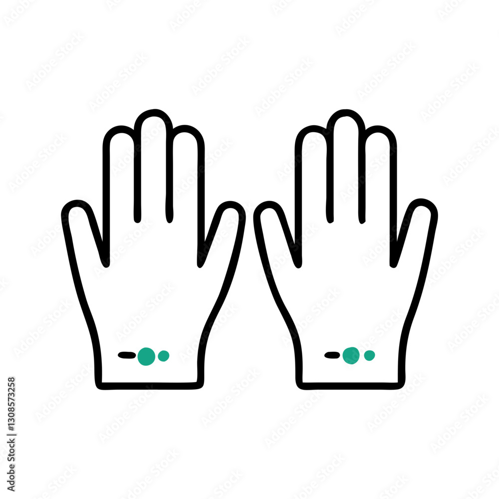 Hands wearing gloves with design elements, medical gloves Hands wearing gloves with design elements, medical gloves