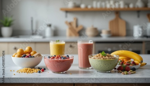 Wallpaper Mural Healthy smoothie bowls home kitchen food photography bright environment top view nutrition concept Torontodigital.ca