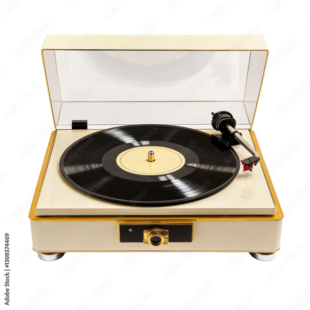 Fototapeta premium Vintage Record Player Retro Audio on transparent background.