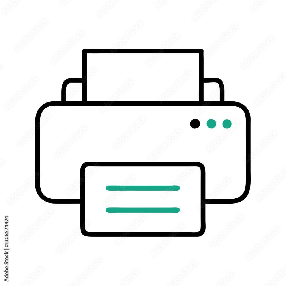 Printer icon with paper document, document printing concept, print queue Printer icon with paper document, document printing concept, print queue