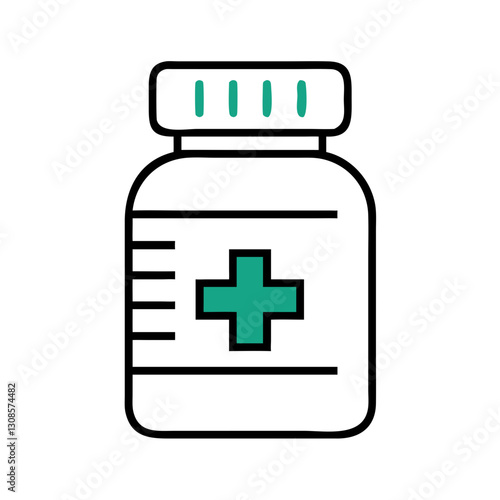 Medicine bottle with cross symbol, the concept of medicines, biological food additives