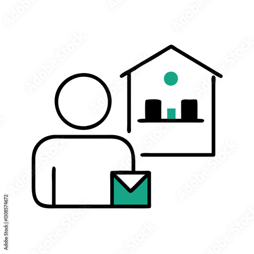 Person holding a message with house illustration in background, The concept of applying to a real estate agency, buying real estate, approving a mortgage loan