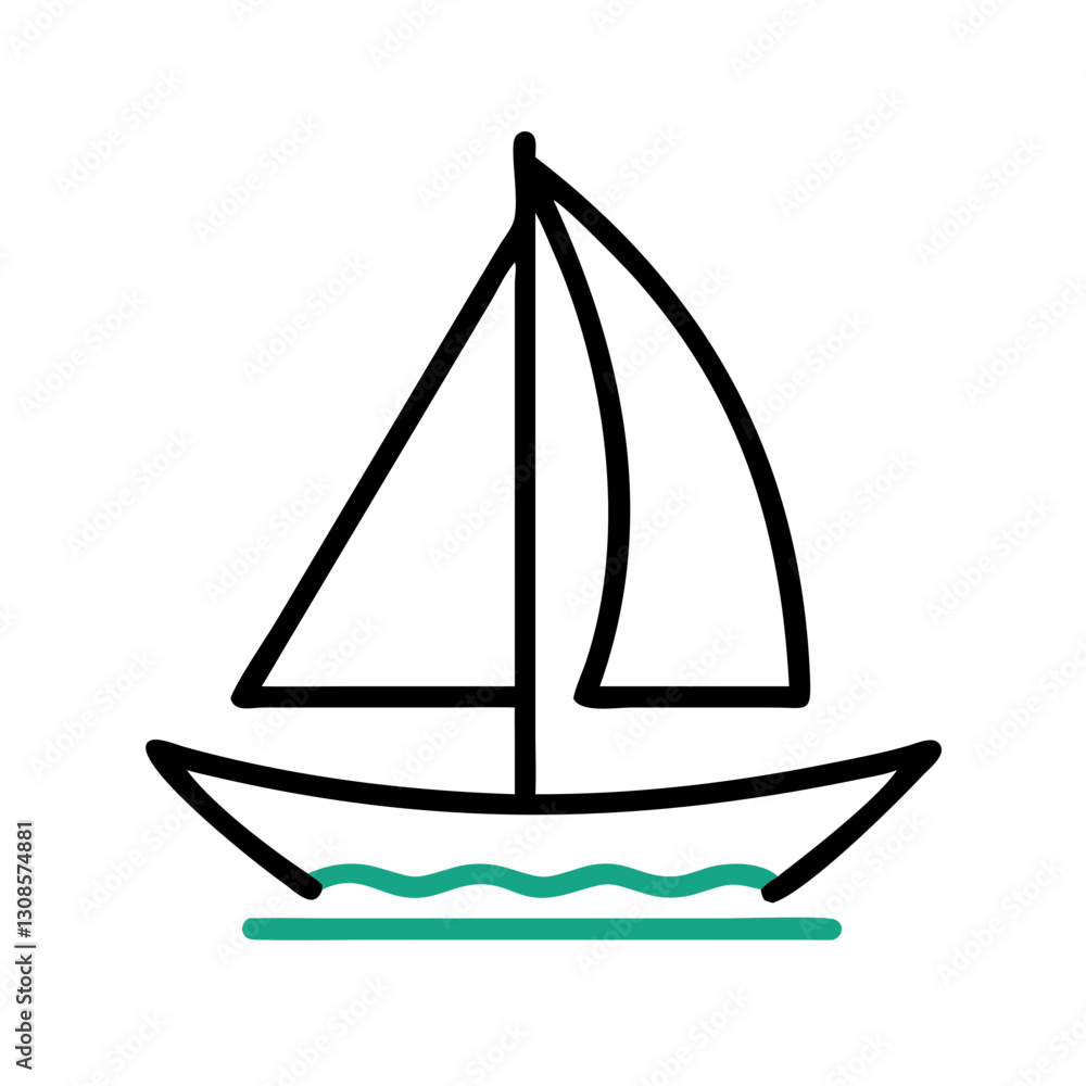 Sailboat icon with simplified design on calm water, yachting, sailing regatta, sailing concept Sailboat icon with simplified design on calm water, yachting, sailing regatta, sailing concept