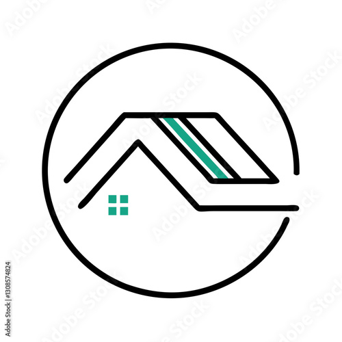Roof icon with solar panel design, roof construction, the concept of protection from bad weather