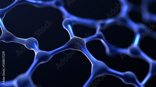 Fototapeta Naklejka Na Ścianę i Meble -  Molecular Network: A close-up view of a intricate blue molecular network, with interconnected nodes and bonds, against a dark background. 