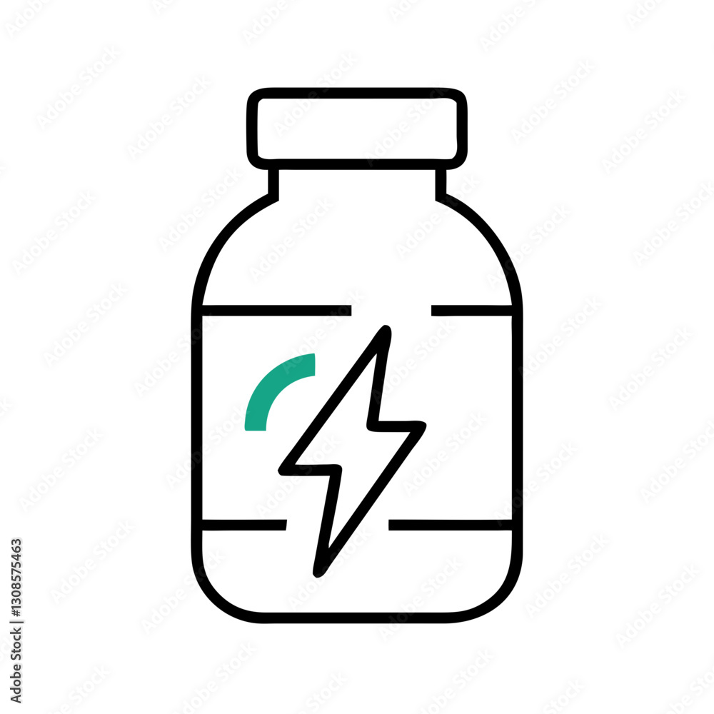 Energy supplement bottle with lightning symbol Energy supplement bottle with lightning symbol