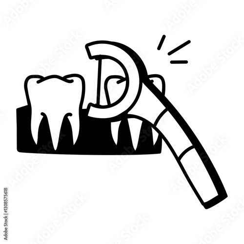 Tooth floss icon in doodle style 

