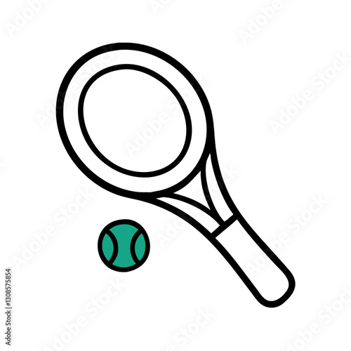Tennis racket and green ball on a white background