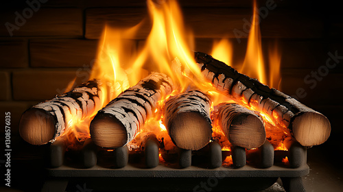 Cozy Firewood Logs Burning in a Fireplace for Winter Warmth