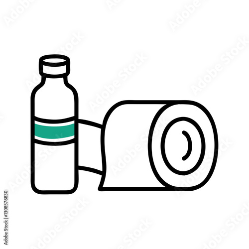 Medical bottle and roll of bandage