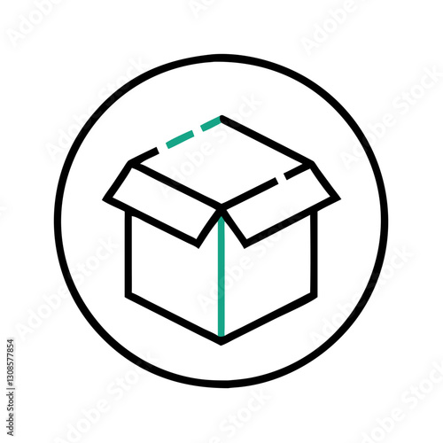 Cardboard box icon in minimalist style, unpacking files