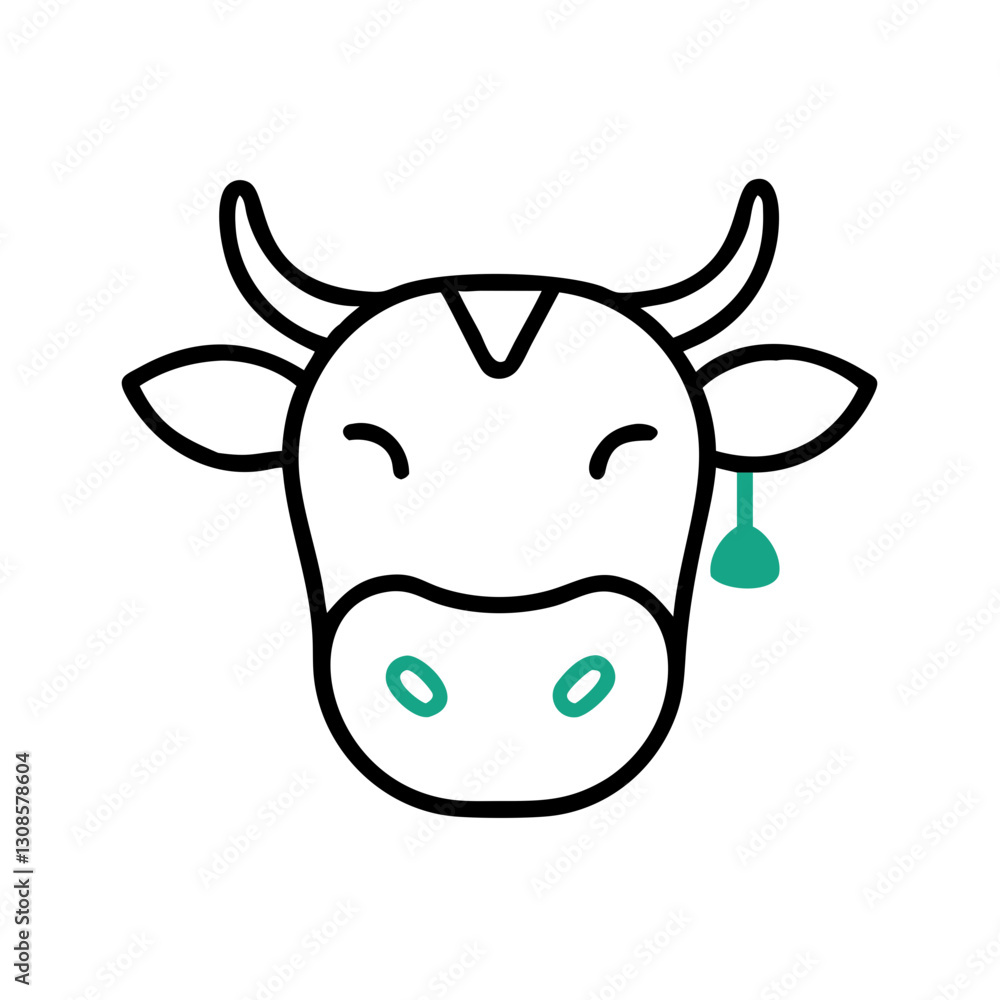 Cow head illustration with cheerful expression Cow head illustration with cheerful expression
