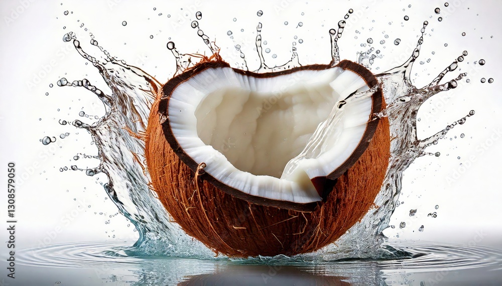 Coconut water splashing from a coconut shell isolated on a white background, creating a refreshing and dynamic image, ideal for advertising natural beverages or tropical products.
Coconut water splashing from a coconut shell isolated on a white background, creating a refreshing and dynamic image, ideal for advertising natural beverages or tropical products.