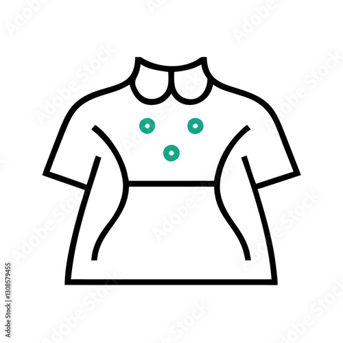 Stylish short-sleeve shirt design with mint green buttons, custom-made women's clothing, plus-size clothing