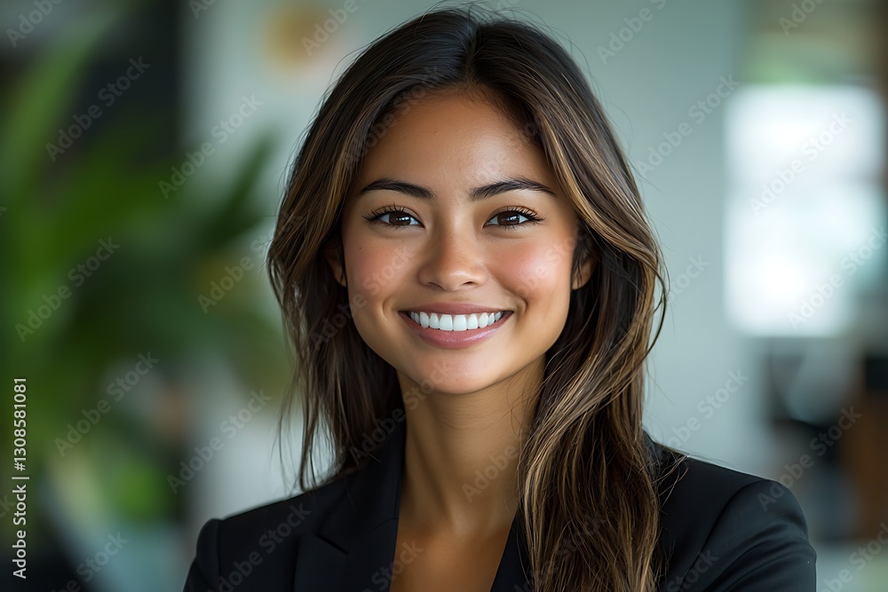 Smiling businesswoman portrait, office background Smiling businesswoman portrait, office background