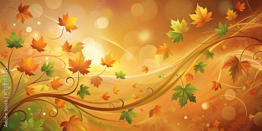 Fototapeta premium Autumnal Leaves Dancing on Swirling Branches, a Vibrant and Whimsical Fall Design