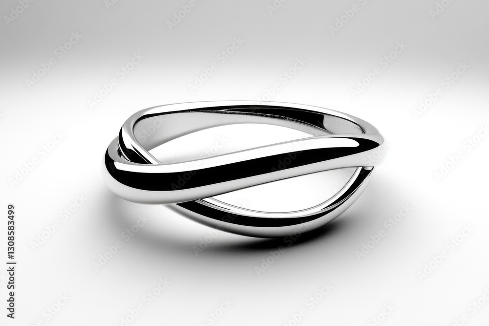 Abstract twisted metallic ring with smooth silver finish on white background Abstract twisted metallic ring with smooth silver finish on white background